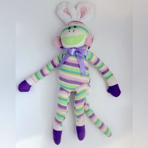 Striped Plush Monkey Toy with Bunny Ears